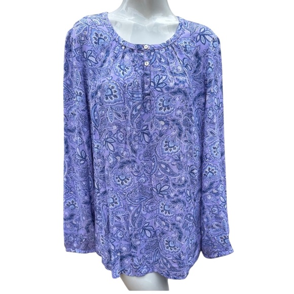 Tops - Appleseed Women's Lavender Purple Paisley Long Sleeve Half Button Up Sz Large
